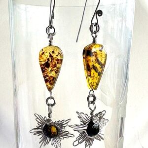 Amber Chandelier Earrings Wire wrapped 2 1/2” long